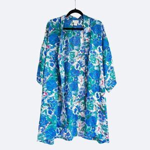 Vintage Lingerie Robe Kimono One Size XL XXL 14 16‎ 18 Floral Blue Nordstroms